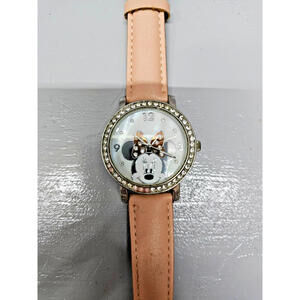Disney Minnie Mouse Pink Rhinestone Watch Accutime MNS002WM Simulated Leather